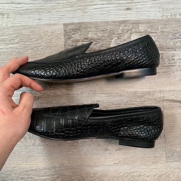 Banana Republic Loafers Black Croc Embossed Leather Flats Womens 10 - Picture 2 of 8